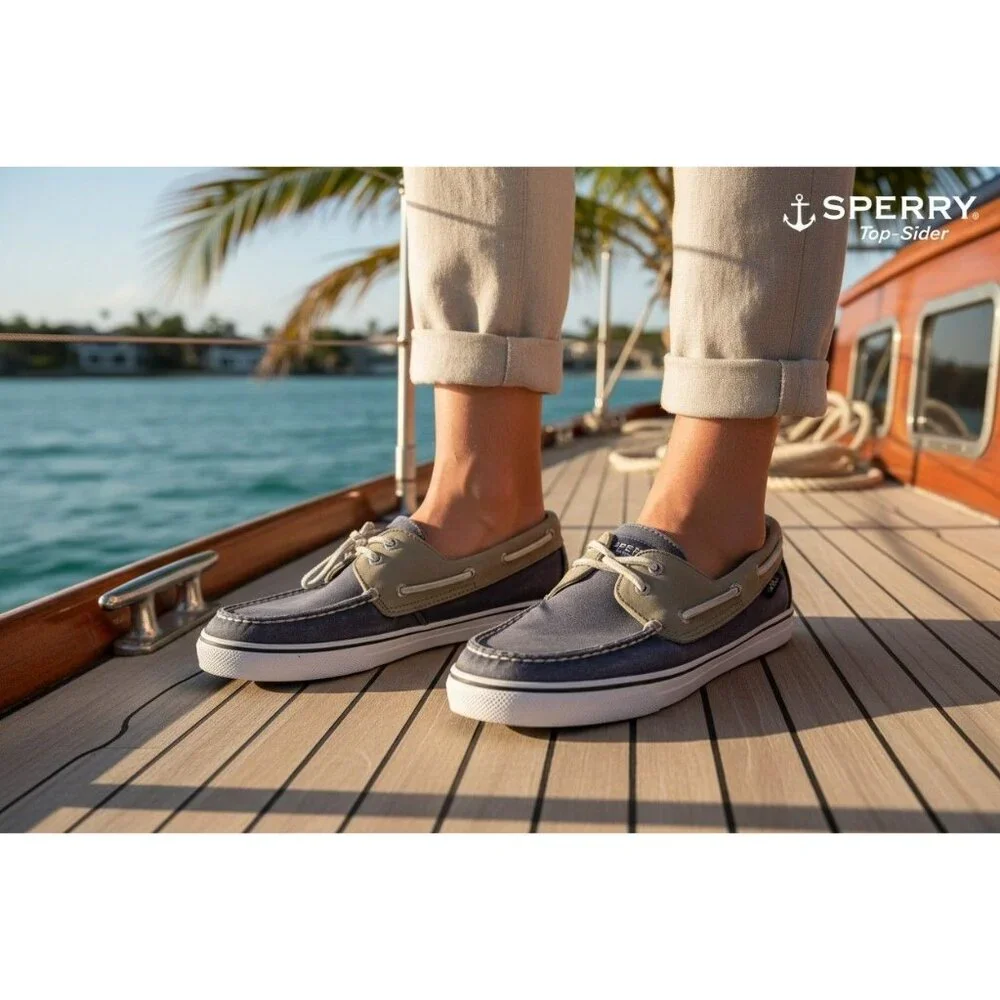 Sperry Women's Blue & Tan Canvas Boat Shoes Size 8M Casual Loafers Nautical Styl